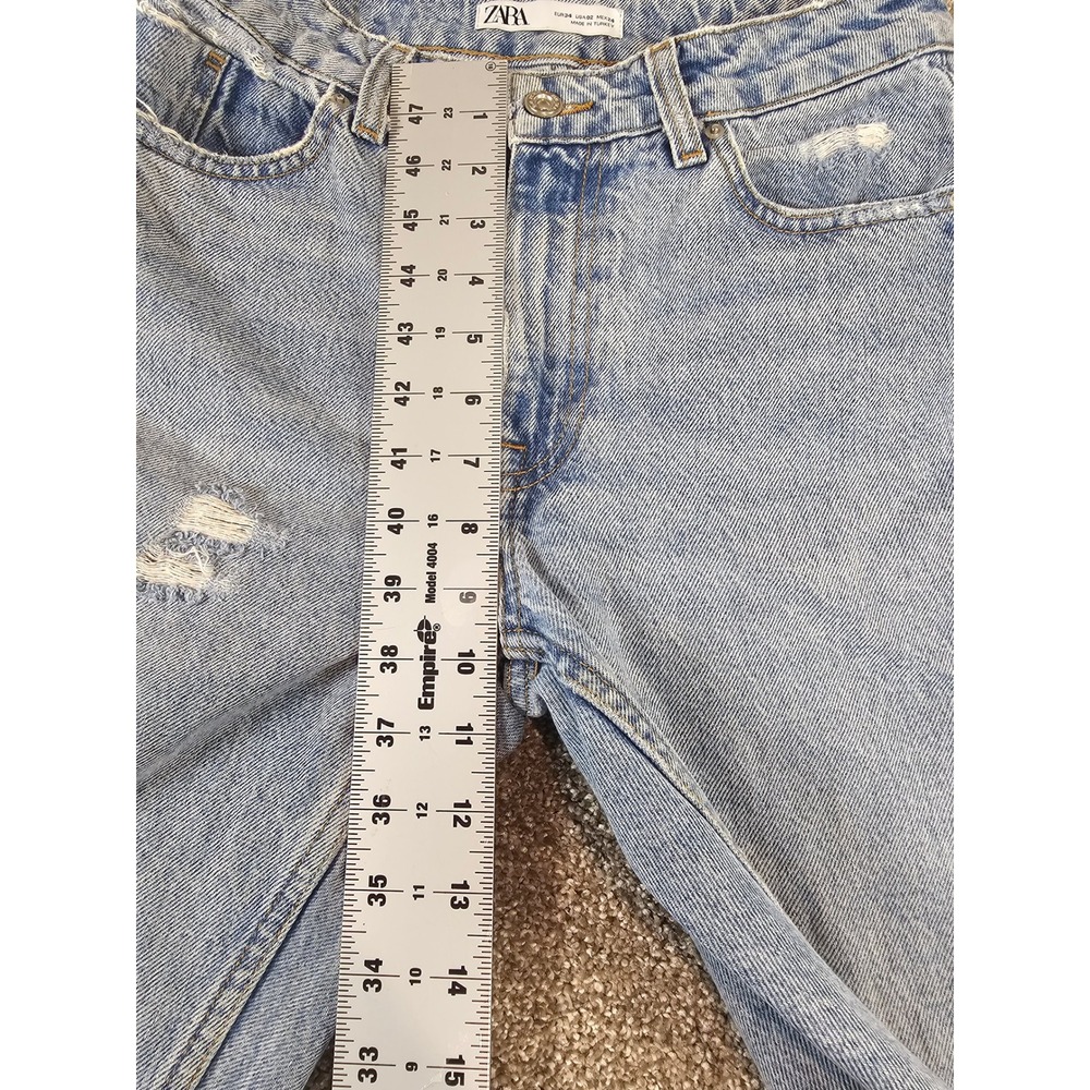 Zara Denim Light Wash Distressed High Rise Straight Leg Jeans - Picture 15 of 16